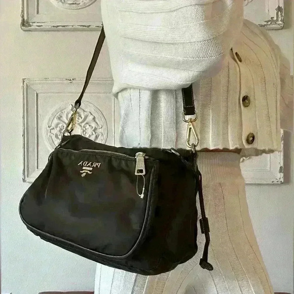 Authentic Prada Shoulder Bag Nylon Shoulder Bag Olive - Picture 2 of 16